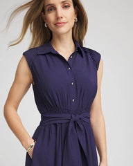 Passport Blue Smocked-Waist Shirtdress