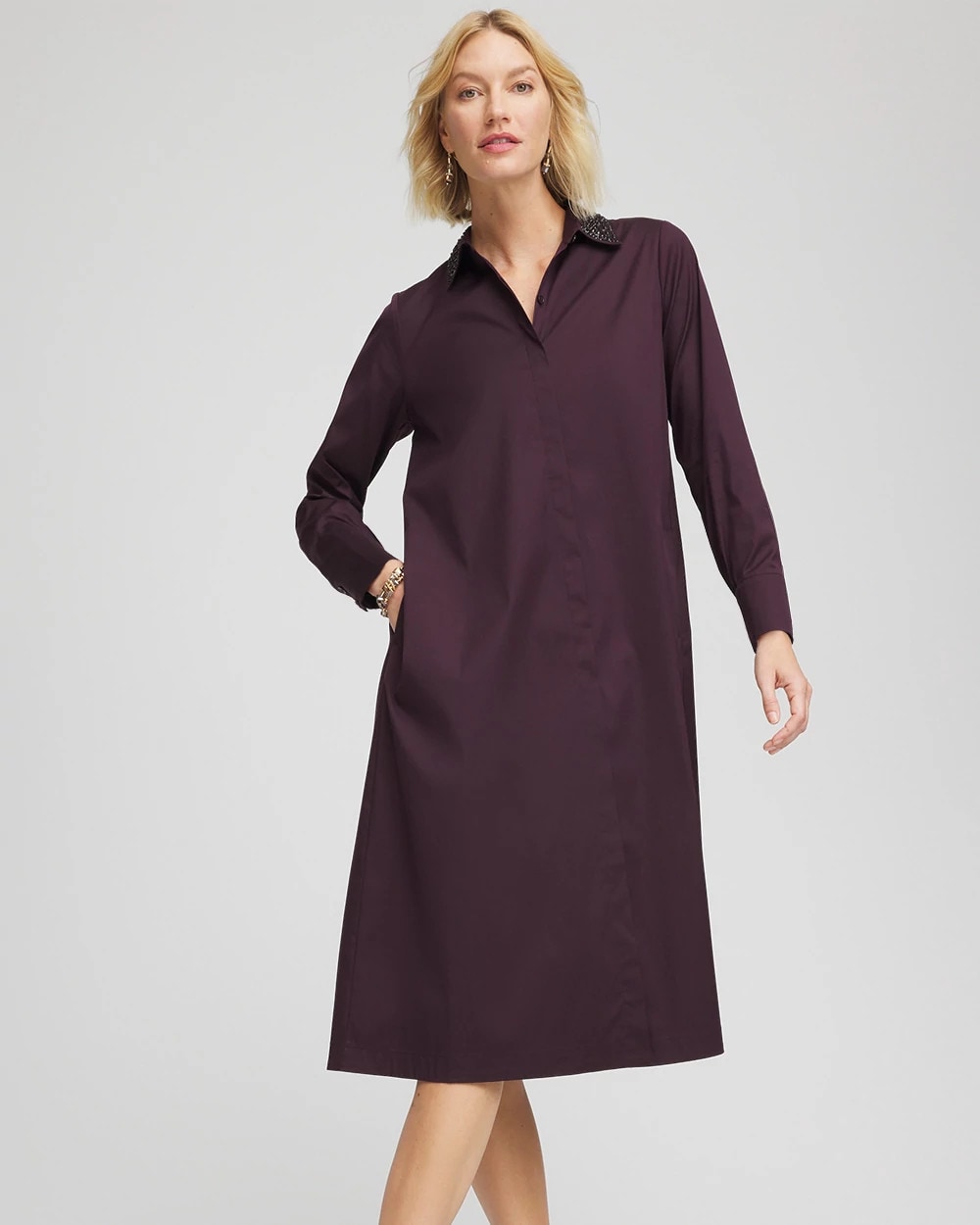 Night Bloom Sequin Collar Midi Shirtdress