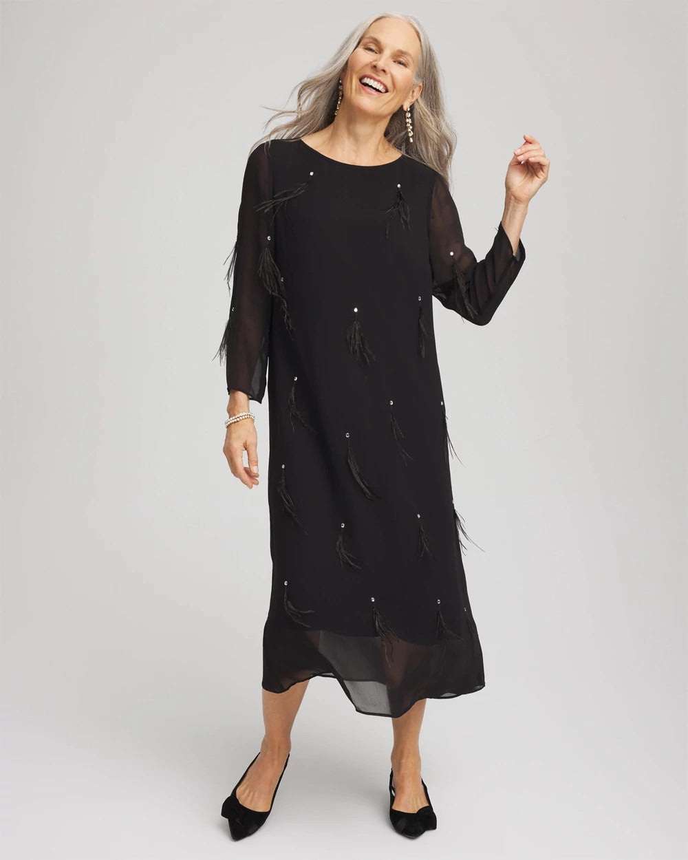 Black Feathered Georgette Popover Dress