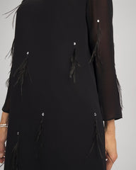 Black Feathered Georgette Popover Dress
