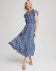Blue Lotus Textured Ruffled-Placket Maxi Dress