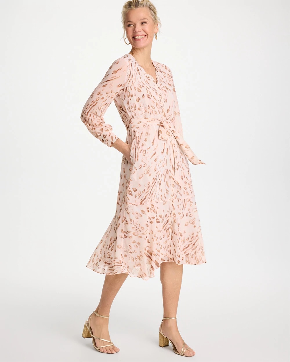 Sweet Blossom Cheetah Georgette Tie Shirtdress