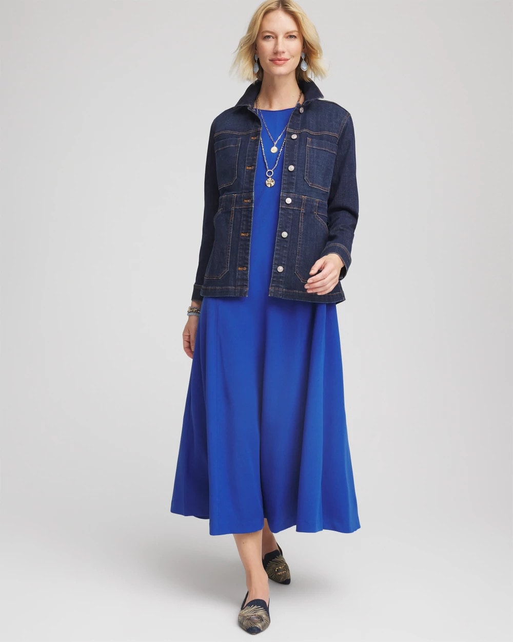 Cobalt Stone Seamed Crepe Maxi Dress