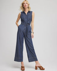 Biscayne Blue Denim Wide-Leg Jumpsuit