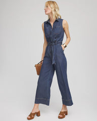 Biscayne Blue Denim Wide-Leg Jumpsuit