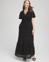 Black Petite Crochet-Lace Maxi Dress