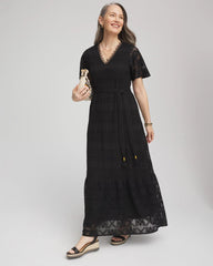 Black Petite Crochet-Lace Maxi Dress