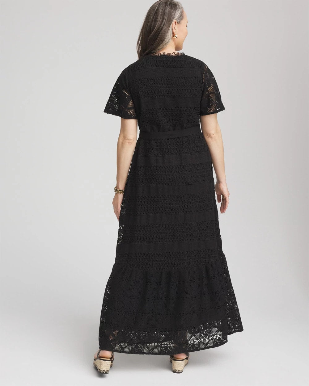 Black Petite Crochet-Lace Maxi Dress