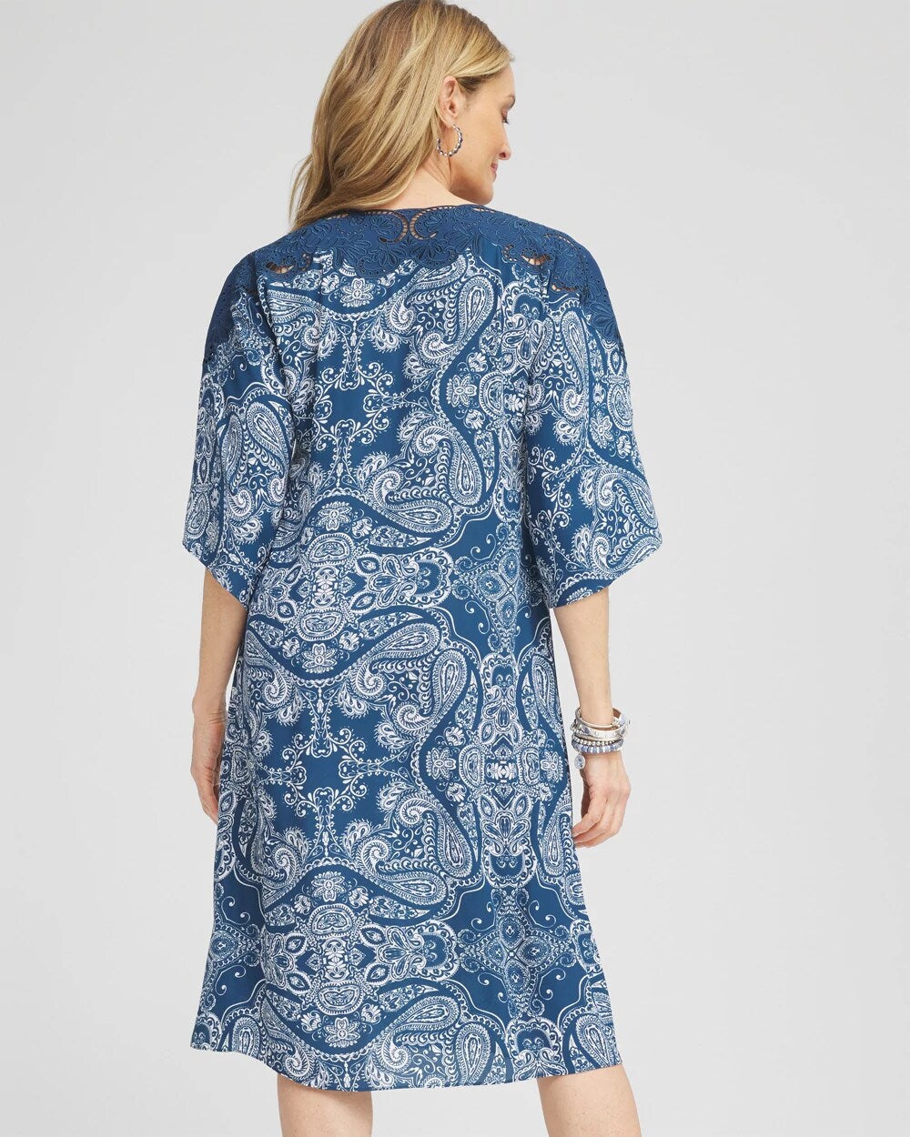 Seaport Blue Crepe Lace-Neck Dress