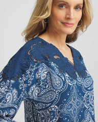 Seaport Blue Crepe Lace-Neck Dress