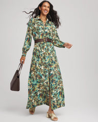 Darkest Spruce Printed Long-Sleeved Shirtdress
