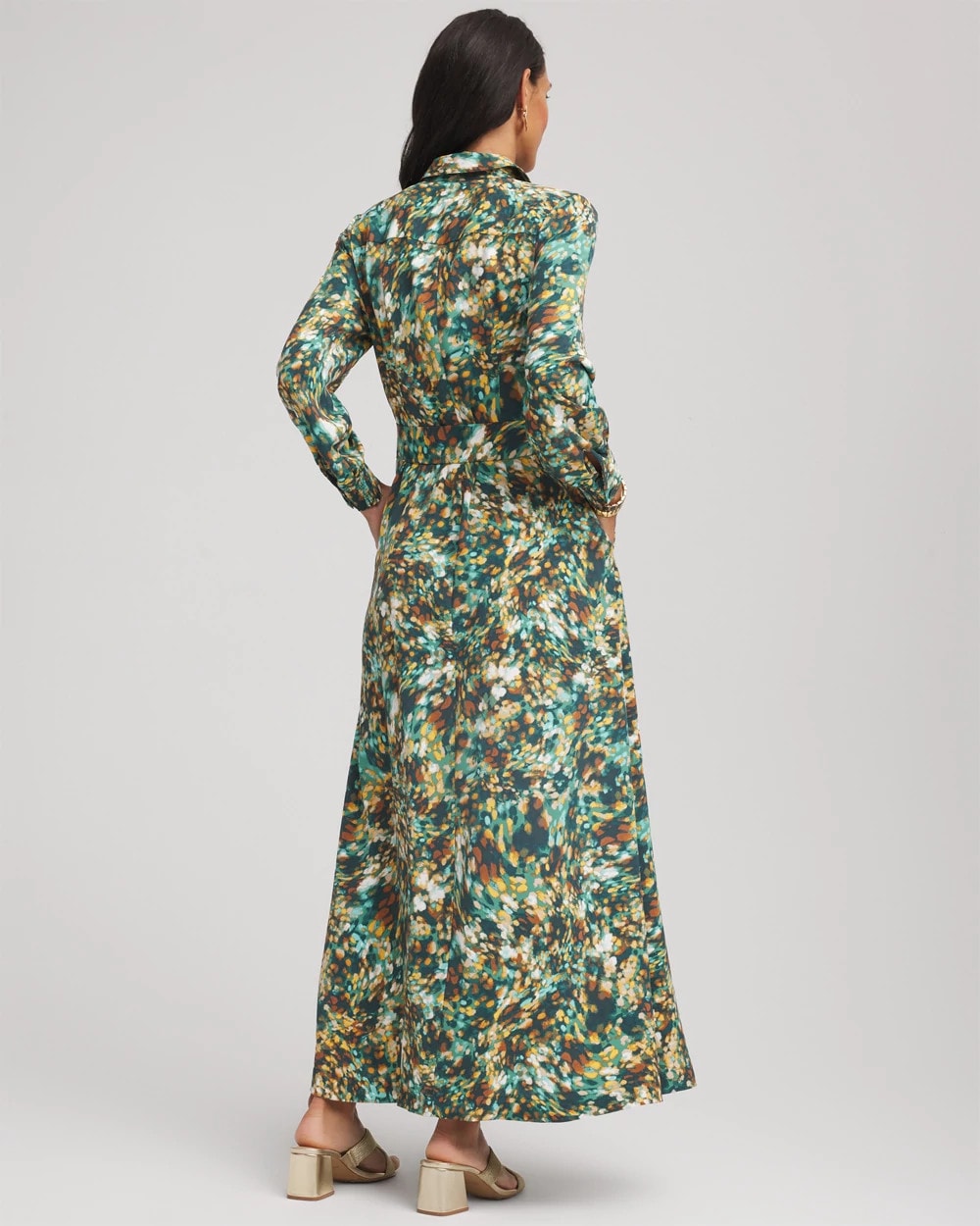 Darkest Spruce Printed Long-Sleeved Shirtdress