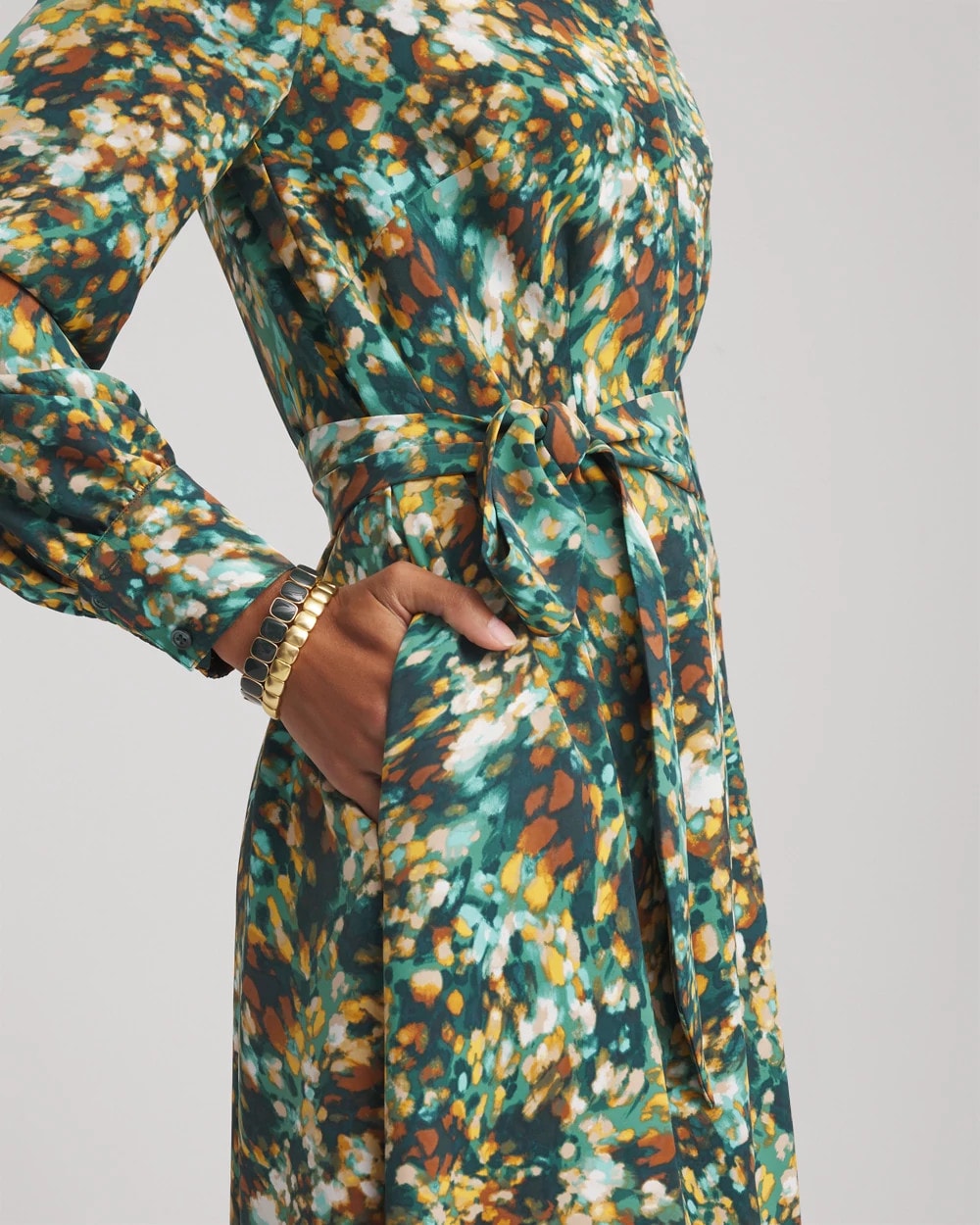 Darkest Spruce Printed Long-Sleeved Shirtdress