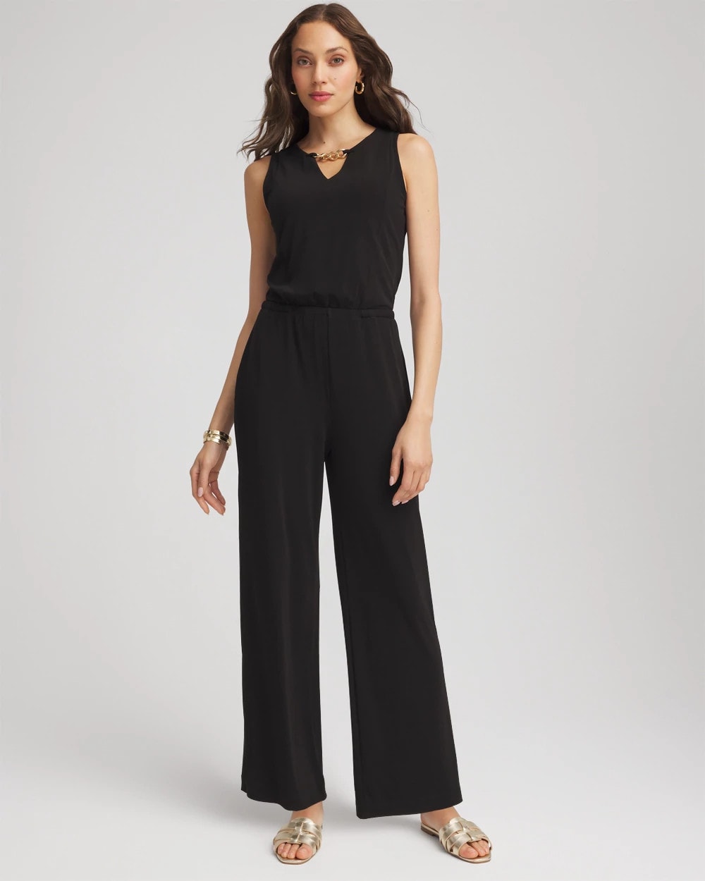 Black Travelers™ Jersey Knit Chain-Trim Jumpsuit