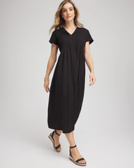Black Silk-Twill Popover Midi Dress
