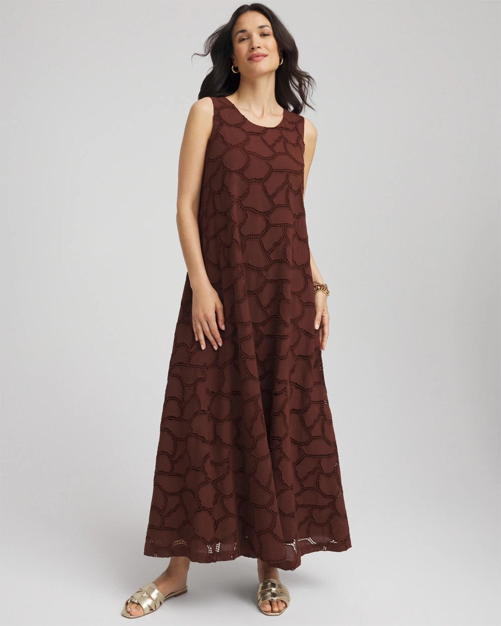 Cacao Eyelet Cutout Maxi Tank Dress