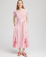 Alabaster Embroidered Godet Striped Maxi Dress