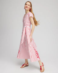 Alabaster Embroidered Godet Striped Maxi Dress
