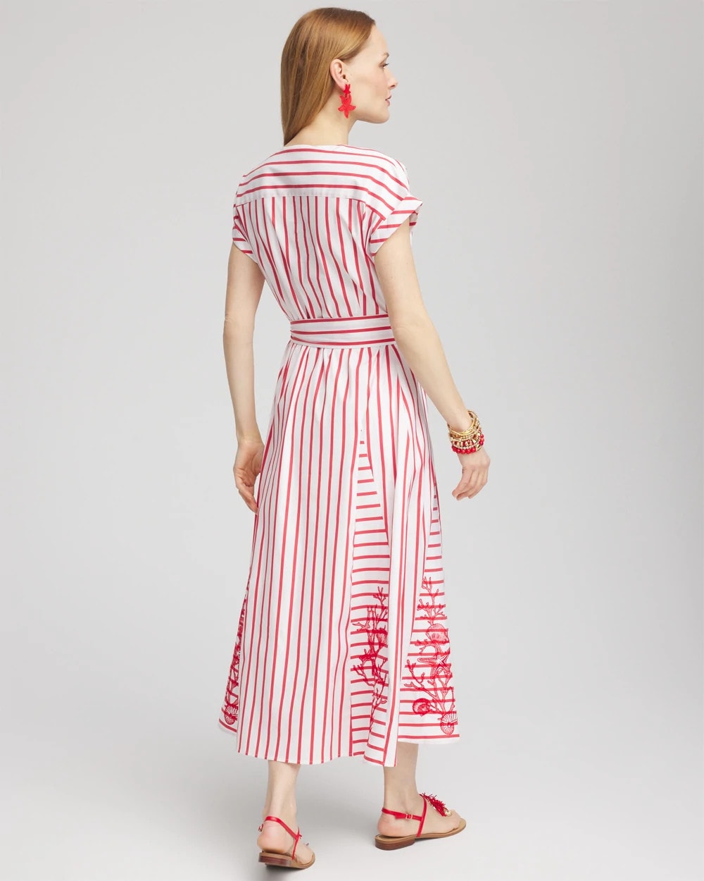 Alabaster Embroidered Godet Striped Maxi Dress