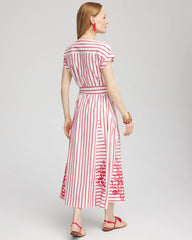 Alabaster Embroidered Godet Striped Maxi Dress