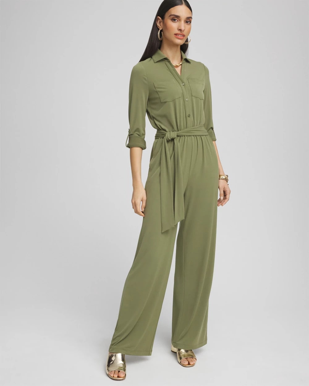 Rustic Olive Belted Jersey Maxi Jumpsuit