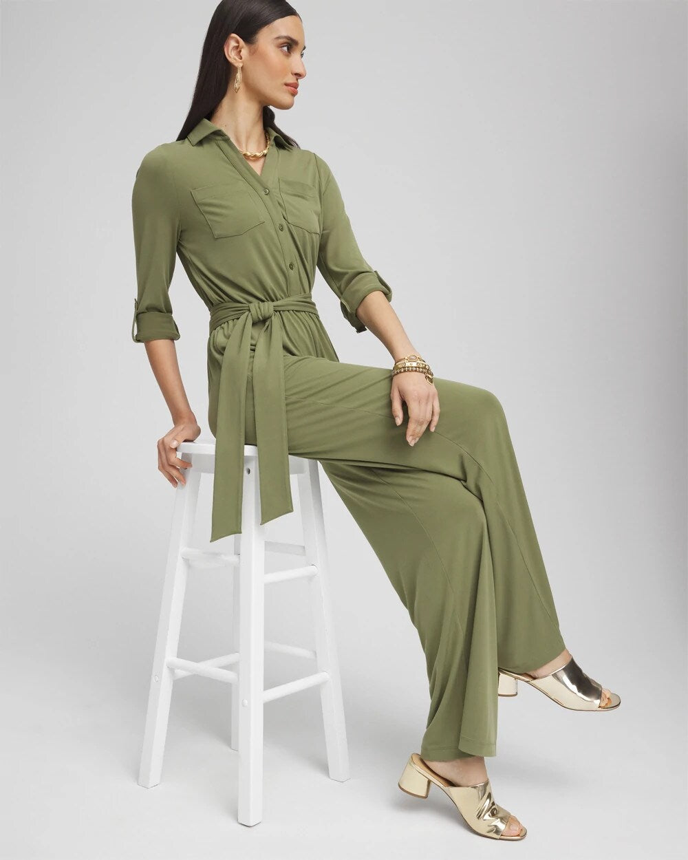 Rustic Olive Belted Jersey Maxi Jumpsuit