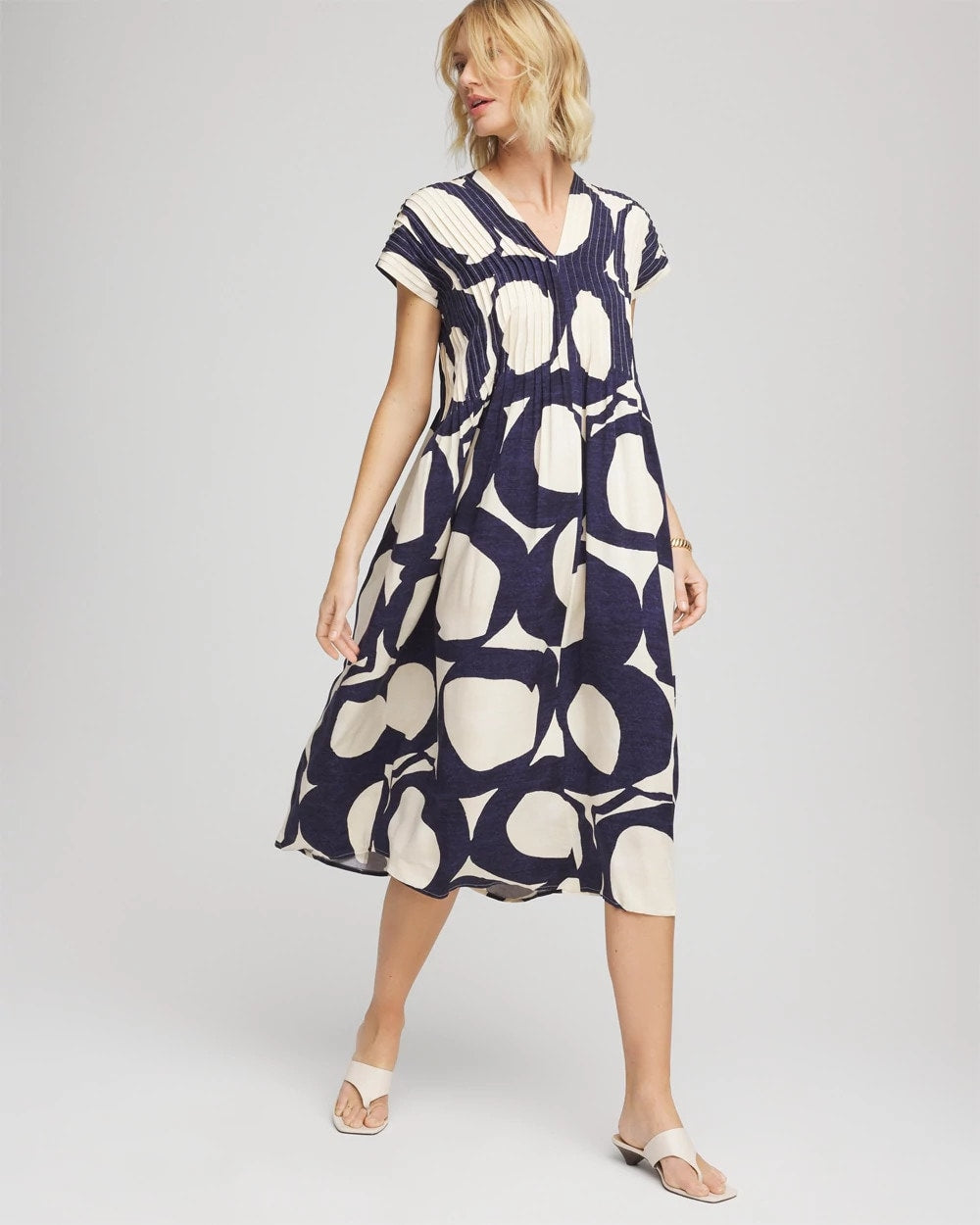 Passport Blue Printed Silk-Twill Popover Midi Dress