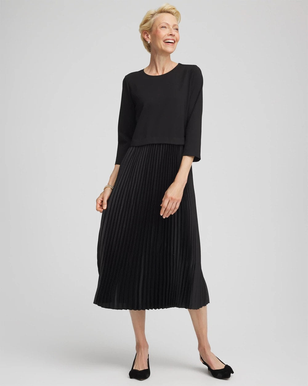 Black Satin-Knit Pleated Maxi Dress