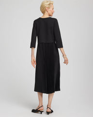 Black Satin-Knit Pleated Maxi Dress