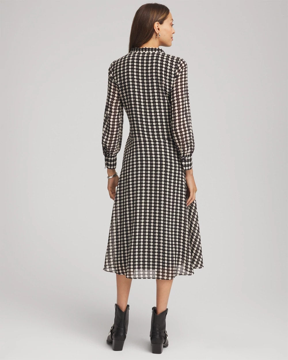 Black Chiffon Clip-Dot Tie-Neck Dress