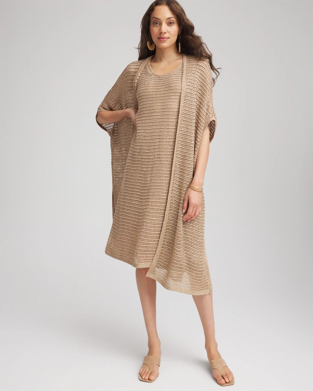 Cafe Aroma Crochet-Knit Sequins Tank Dress