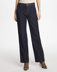 Cedar Rinse Trapunto Wide-Leg High-Rise Jeans