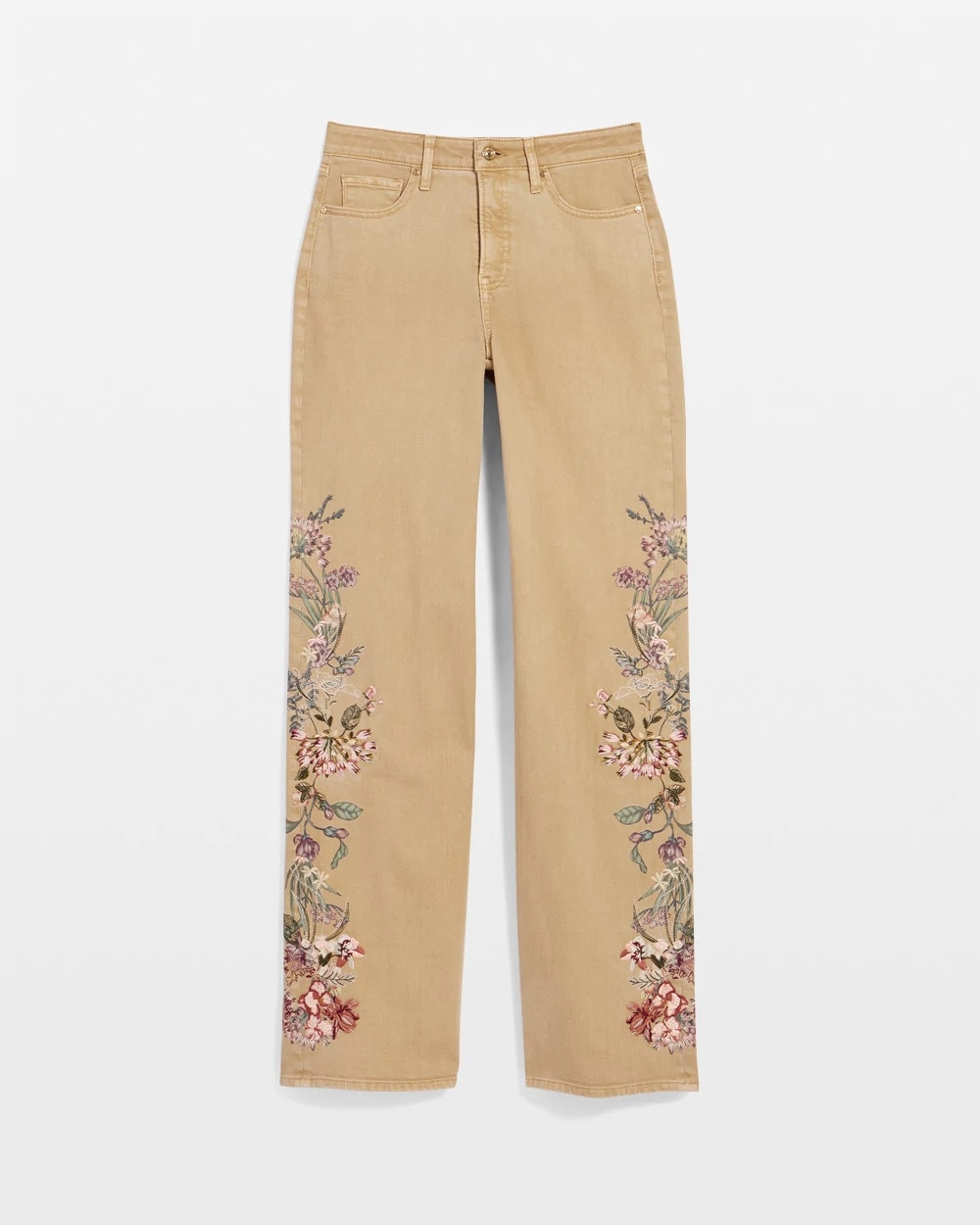 Cafe Aroma Embroidered High-Rise Wide-Leg Jeans