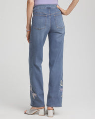 Soraya Indigo Embroidered Pull-On Wide-Leg Jeans