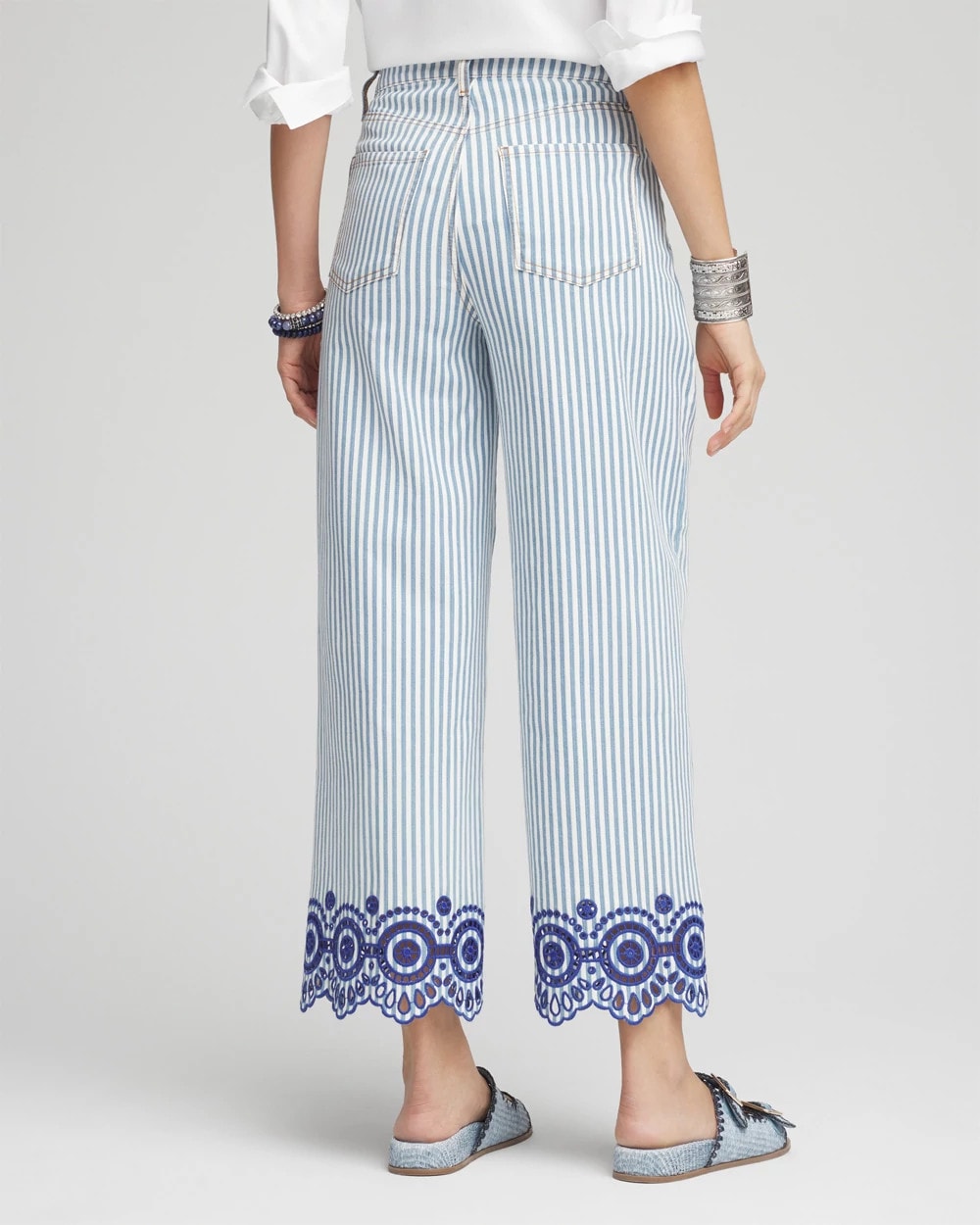 Blue Eyelet High-Rise Wide Cropped Jeans