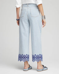 Blue Eyelet High-Rise Wide Cropped Jeans