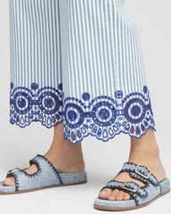 Blue Eyelet High-Rise Wide Cropped Jeans