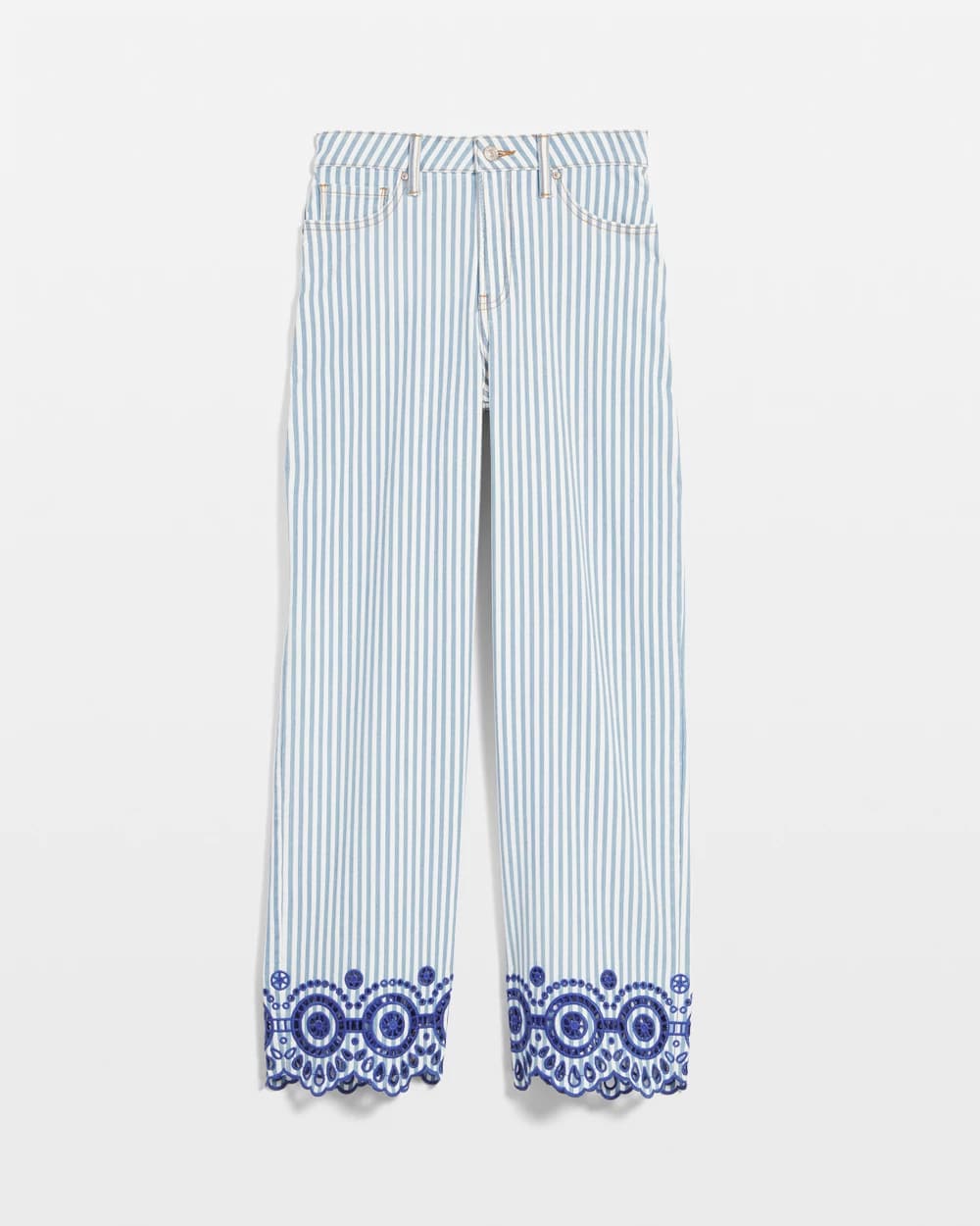 Blue Eyelet High-Rise Wide Cropped Jeans