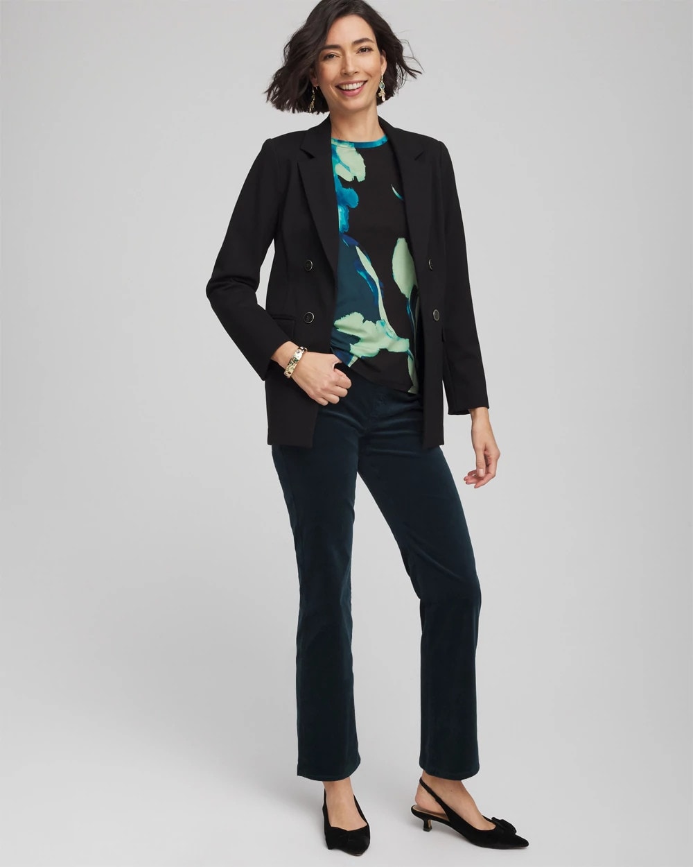 Teal Shadow Velveteen Pull-On Flared Jeans