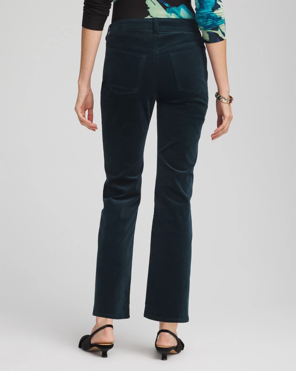 Teal Shadow Velveteen Pull-On Flared Jeans