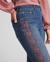 Alpine Indigo Lace Embroidered Pull-On Straight Jeans
