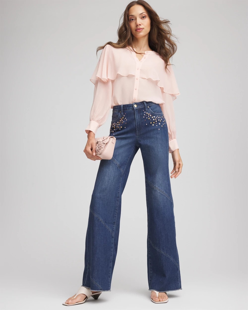 Irvina Indigo Embellished Frayed Flared-Leg Jeans