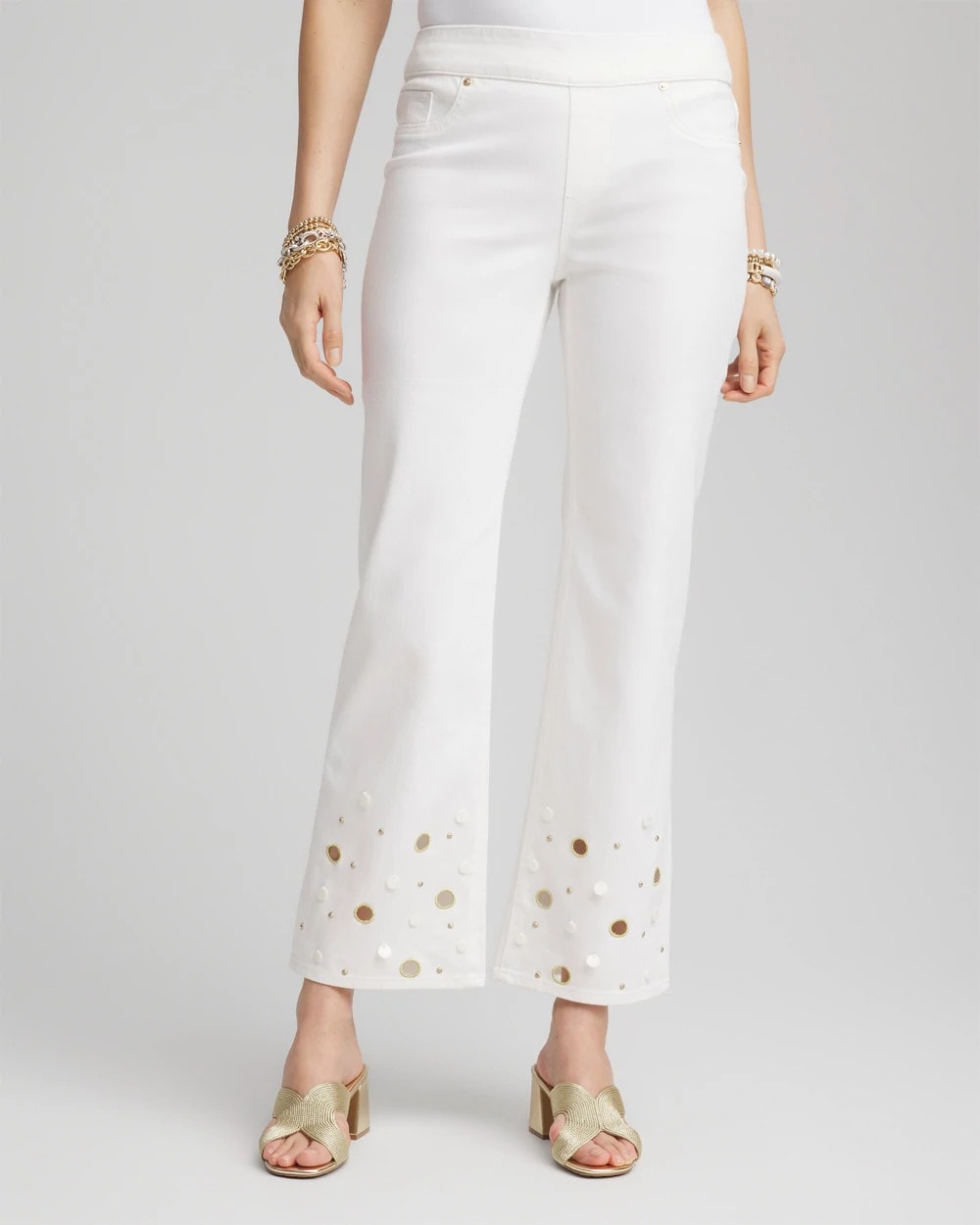 Alabaster Pull-On Embellished Straight-Leg Cropped Jeans