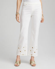 Alabaster Pull-On Embellished Straight-Leg Cropped Jeans