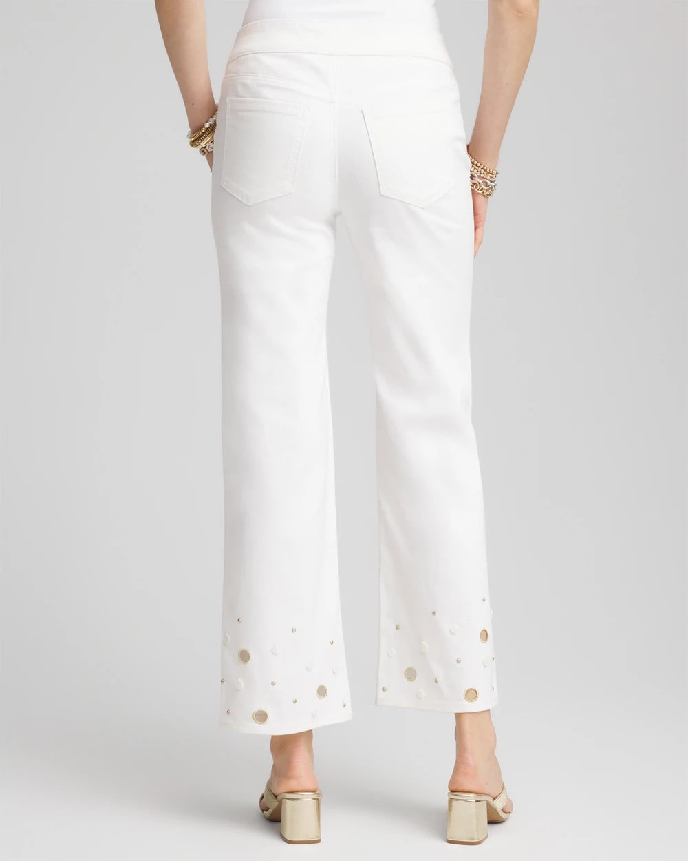 Alabaster Pull-On Embellished Straight-Leg Cropped Jeans