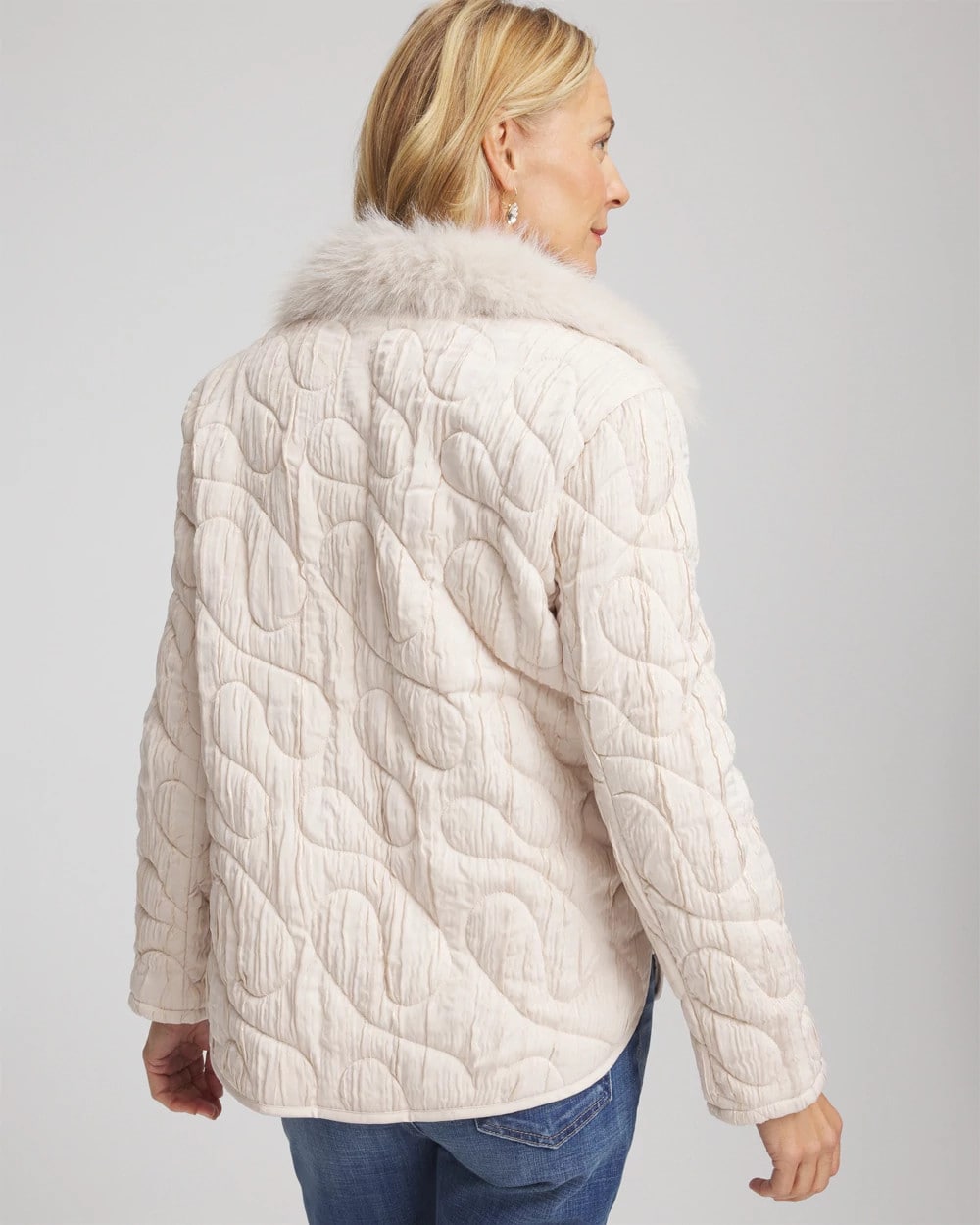 Cream Quilted Faux Fur Collar Jacket