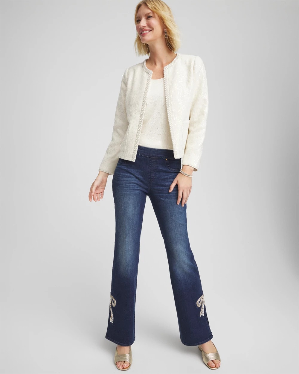 English Cream Pearl Trim Tweed Jacket