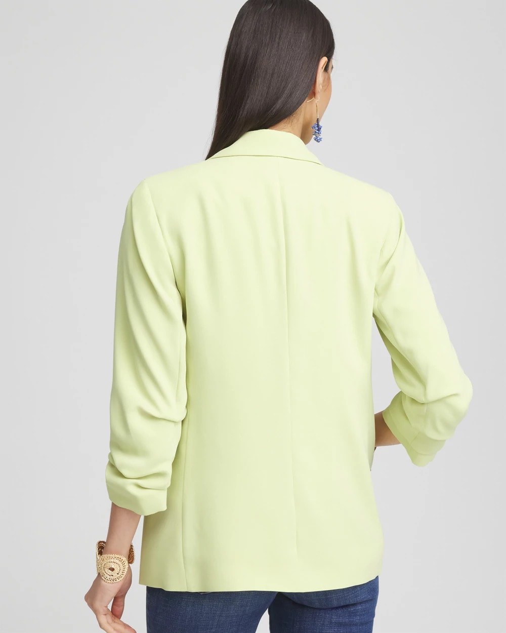 Frozen Lime Notched-Lapel Ruched Sleeve Blazer