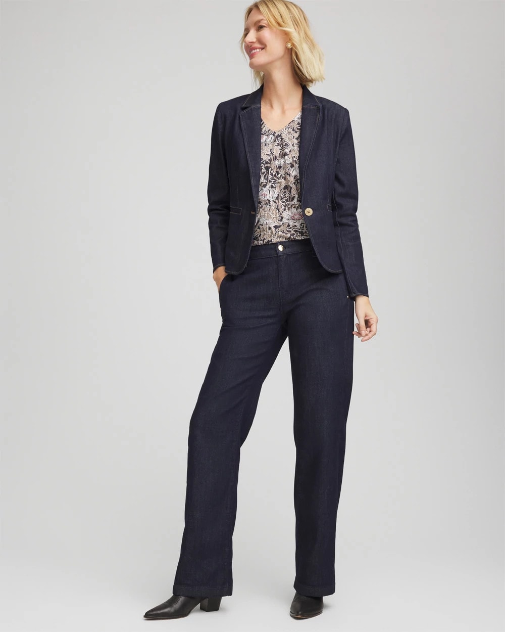 Cedar Rinse Denim Peplum Blazer
