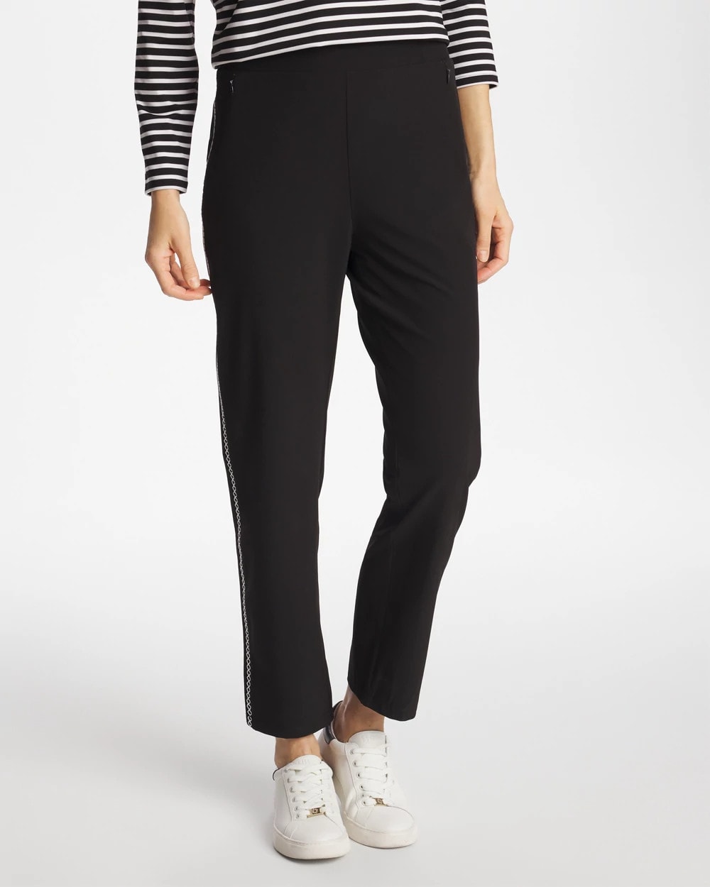 Black Zenergy® UPF Lattice-Trim Ankle Pants